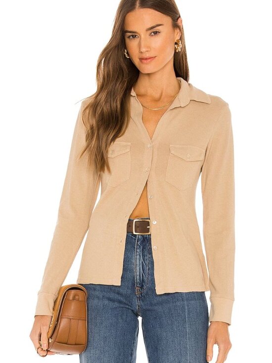 Nili Lotan Tops - NILI LOTAN Liam Button Down Shirt Khaki